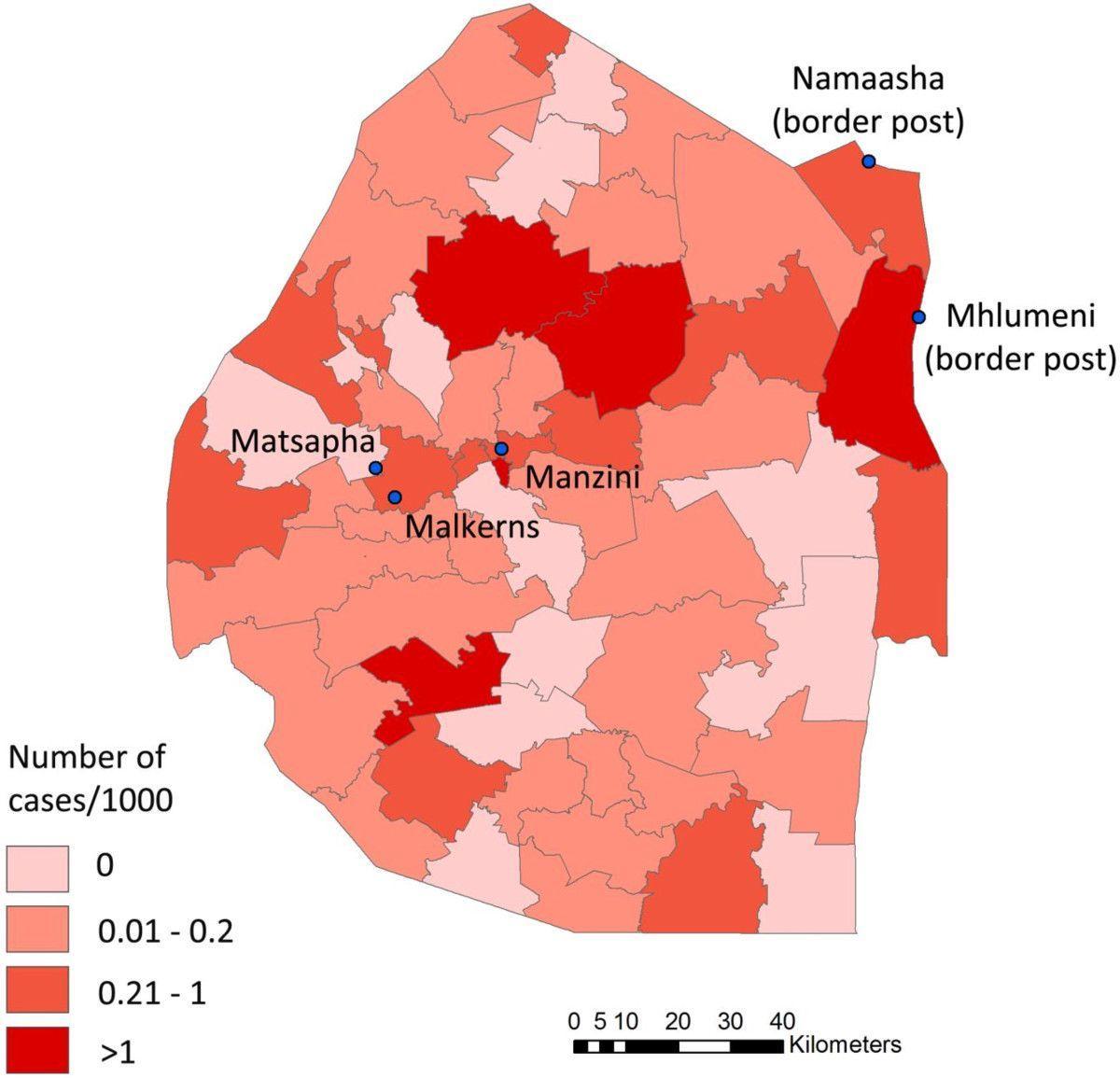 Harta e Svazilend malaria